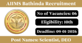 AIIMS Bathinda Recruitment 2026 – Walk-in Interview for 6 Scientist, DEO Posts