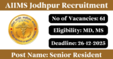 AIIMS Jodhpur Recruitment 2025 – Apply Online for 61 Senior Resident Posts