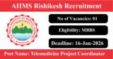 AIIMS Rishikesh Recruitment 2026 – Apply for 01 Telemedicine Project Coordinator Post