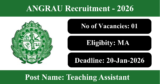 ANGRAU Recruitment 2026 – Walk-in Interview for 1 Teaching Assistant Post