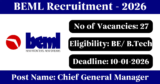 BEML Recruitment 2026 – Apply Online for 27 Manager Posts
