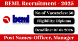 BEML Recruitment 2025 – Apply Online for 50 Group A, B, C Posts