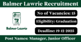 Balmer Lawrie Recruitment 2025 – Apply Online for 15 Manager, Junior Officer Posts