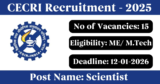 CECRI Recruitment 2025 – Apply Online for 15 Scientist Posts