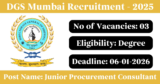 DGS Mumbai Recruitment 2026 – Apply Offline for 3 Junior Procurement Consultant Posts