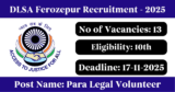 DLSA Ferozepur Recruitment 2025 – Apply Offline for 13 Para Legal Volunteer Posts