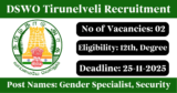 DSWO Tirunelveli Recruitment 2025 – Apply Offline for 2 Gender Specialist, Security Posts