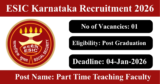 ESIC Karnataka Recruitment 2026 – Apply for 1 Part Time Teaching Faculty Post