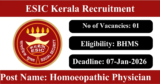 ESIC Kerala Recruitment 2026 – Apply for 1 Homoeopathic Physician Post