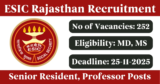 ESIC Rajasthan Recruitment 2025 – Walk-in Interview for 252 Senior Resident, Professor Posts