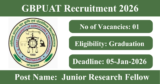 GBPUAT Recruitment 2026 – Apply Offline for 1 Junior Research Fellow Post