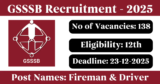 GSSSB Recruitment 2025 – Apply Online for 138 Fireman and Driver Posts