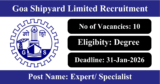 Goa Shipyard Recruitment 2026 – Apply Offline for 10 Expert/ Specialist Posts