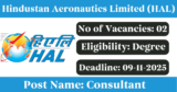 HAL India Recruitment 2025 – Apply Offline for 2 Consultant Posts