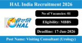 HAL India Recruitment 2026 – Apply Offline for 01 Visiting Consultant (Urology) Post
