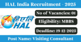 HAL India Recruitment 2025 – Apply Offline for 1 Visiting Consultant Post
