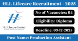 HLL Lifecare Recruitment 2025 – Apply Offline for 4 Production Assistant Posts