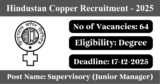 Hindustan Copper Recruitment 2025 – Apply Online for 64 Supervisory (Junior Manager) Posts