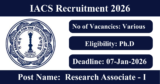 IACS Recruitment 2026 – Apply for Various Research Associate