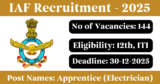 IAF Recruitment 2025 – Apply Online for 144 Apprentice Posts