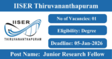 IISER Thiruvananthapuram Recruitment 2026 – Apply for 1 Junior Research Fellow Post