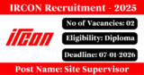 IRCON Recruitment 2026 – Walk-in Interview for 2 Site Supervisor Posts