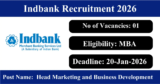 Indbank Recruitment 2026 – Apply Offline for 1 Head Marketing and Business Development Post