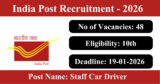 India Post Recruitment 2026 – Apply Offline for 48 Staff Car Driver Posts