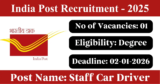 India Post Recruitment 2025 – Apply Offline for 1 Staff Car Driver Post