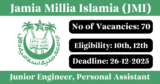JMI Recruitment 2025 – Apply Offline for 70 Junior Engineer, Personal Assistant Posts