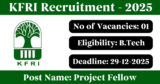 KFRI Recruitment 2025 – Apply for 1 Project Fellow Post