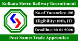 Kolkata Metro Railway Recruitment 2025-26 – Apply Online for 128 Trade Apprentice Posts