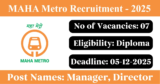 MAHA Metro Recruitment 2025 – Apply for 7 Manager Posts