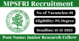 MPSFRI Recruitment 2025 – Walk-in Interview for 1 Junior Research Fellow Post