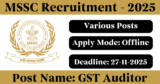 MSSC Recruitment 2025 – Apply Offline for Various GST Auditor Posts