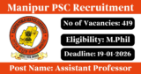 Manipur PSC Recruitment 2025-26 – Apply Online/Offline for 419 Assistant Professor Posts
