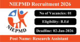 NIEPMD Recruitment 2026 – Walk-in Interview for 1 Research Assistant Post
