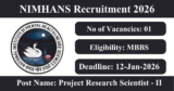 NIMHANS Recruitment 2026 – Walk-in Interview for 01 Project Research Scientist