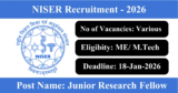 NISER Recruitment 2026 – Apply for Various Junior Research Fellow Posts