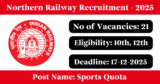 Northern Railway Recruitment 2025 – Apply Online for 21 Sports Quota Posts