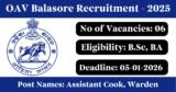 OAV Balasore Recruitment 2026 – Apply Offline for 6 Assistant Cook, Warden Posts