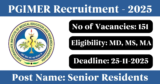 PGIMER Recruitment 2025 – Apply Online for 151 Senior Residents Posts