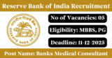 RBI Recruitment 2025 – Apply Offline for 5 Banks Medical Consultant Posts