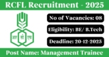 RCFL Recruitment 2025 – Apply Online for 8 Management Trainee Posts