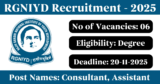 RGNIYD Recruitment 2025 – Apply Offline for 6 Consultant, Assistant Posts