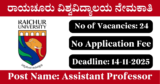 Raichur University Recruitment 2025 – Apply for 24 Assistant Professor Posts