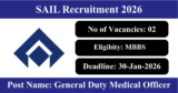 SAIL Recruitment 2026 – Walk-in Interview for 02 General Duty Medical Officer Posts