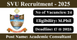 SVU Recruitment 2025 – Apply Online for 24 Academic Consultant Posts