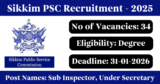 Sikkim PSC Recruitment 2026 – Apply Online for 34 Sub Inspector, Under Secretary Posts