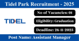 Tidel Park Recruitment 2025 – Apply for 1 Assistant Manager Post